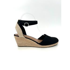 STYLE & CO. Women's Black Tan Ankle Strap Espadrille Wedge Sandals Shoes Size 9